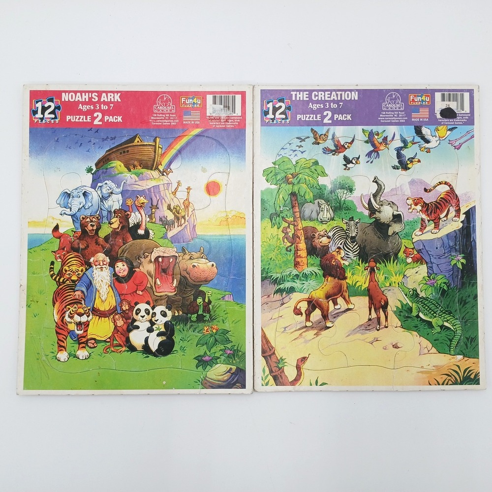 Fun4U Carousel Games 2 pk 12-Piece Cardboard Frame-Tray Noah's Ark The Creation